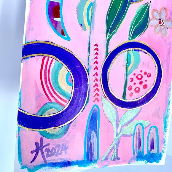 Purple Moon Original Art Acrylic Painting Mixed Media Matted Frame Ready 8x10in - Picture 5 of 7